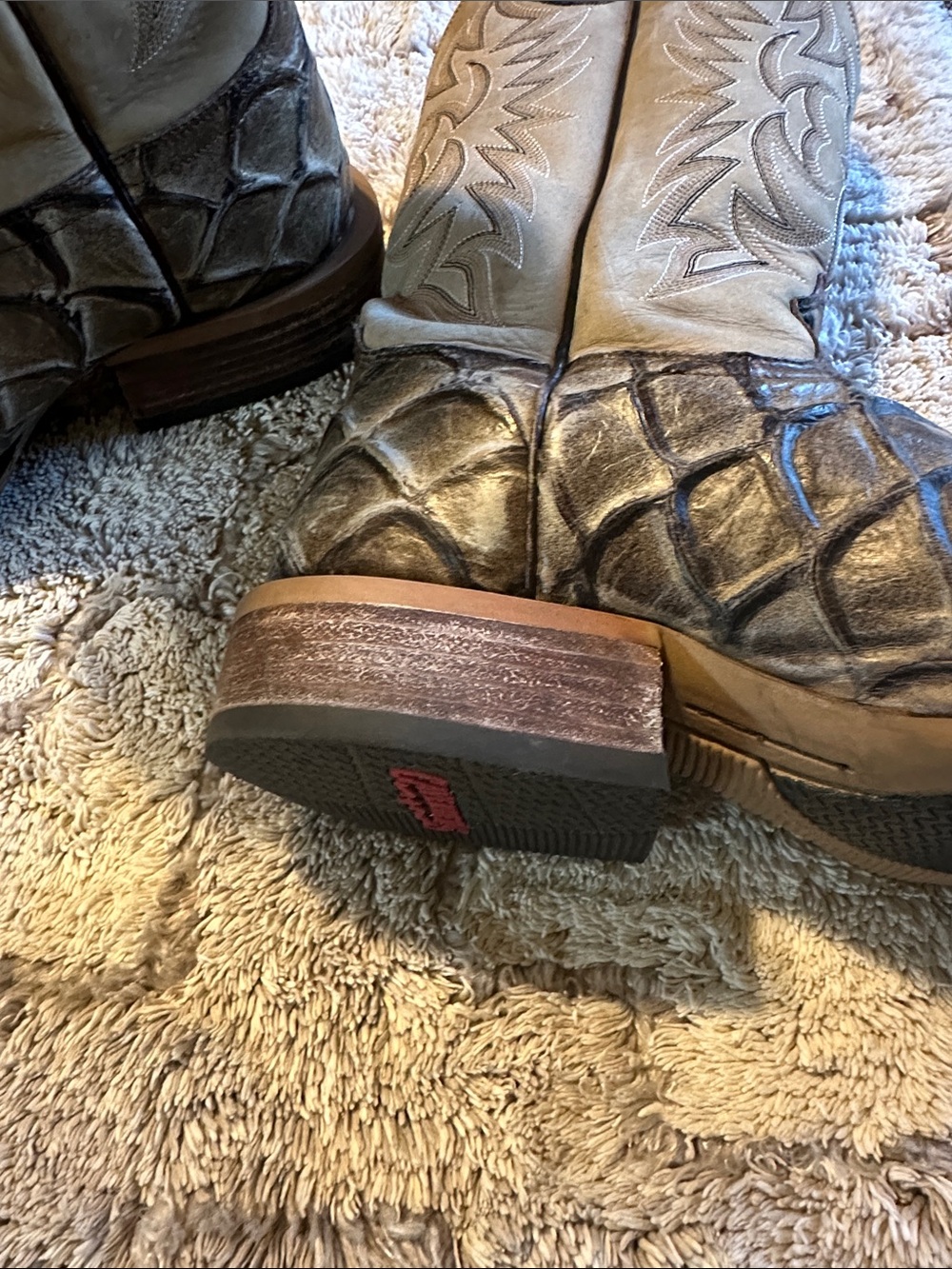 Cavender's Men's Western Boots in Taupe and Brown - Picture 4 of 12